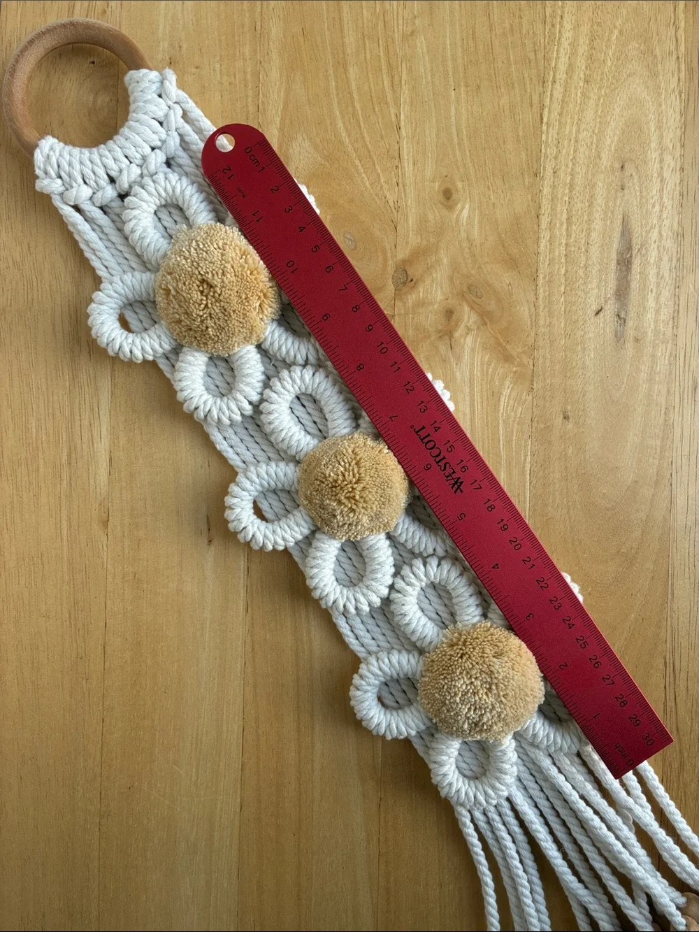 Macrame ish Wall Hanging  cream with 3 flowers with tan centers